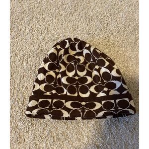Brown and White Coach Merino Wool Winter Hat